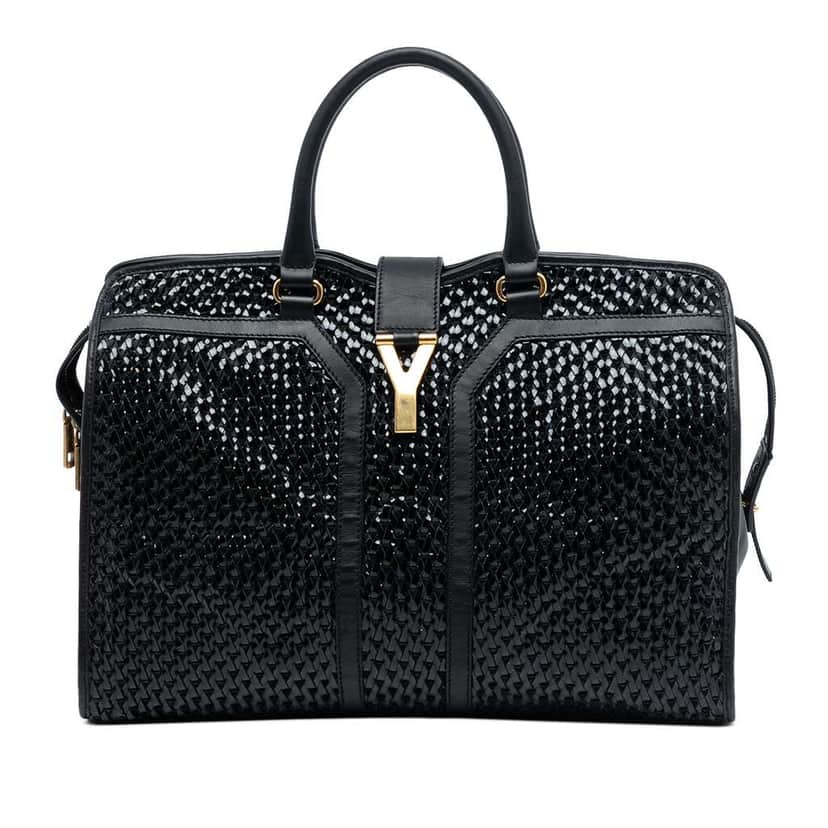 Saint Laurent Large Leather and Braided Vinyl Cabas Chyc Satchel Black Leather Good condition - Front View