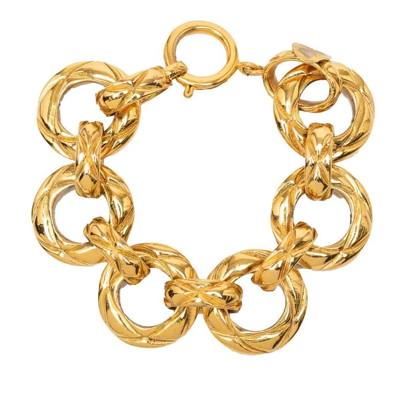 Chanel Gold Plated Quilted Chain Link Bracelet Gold Metal Good condition - Front View