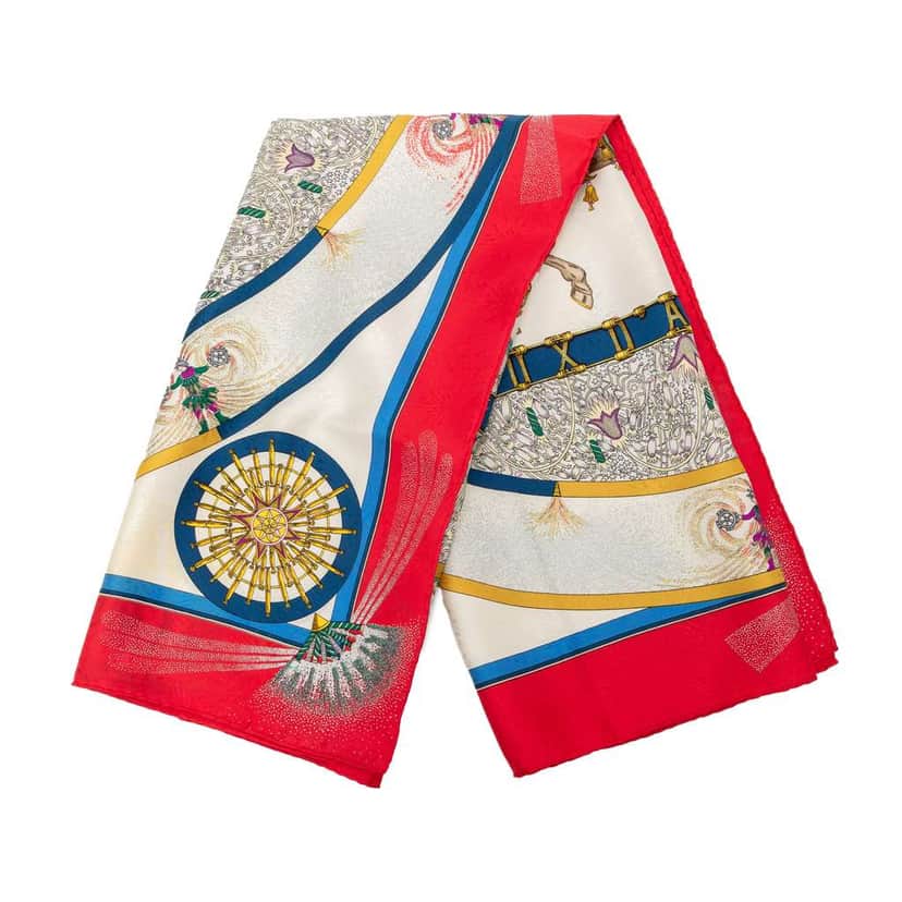 Hermès Feux d Artifice Silk Scarf 90 White Silk Good condition - Front View