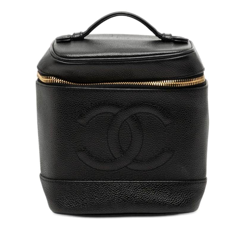 Chanel CC Caviar Vanity Bag Black Leather Very good condition - Front View