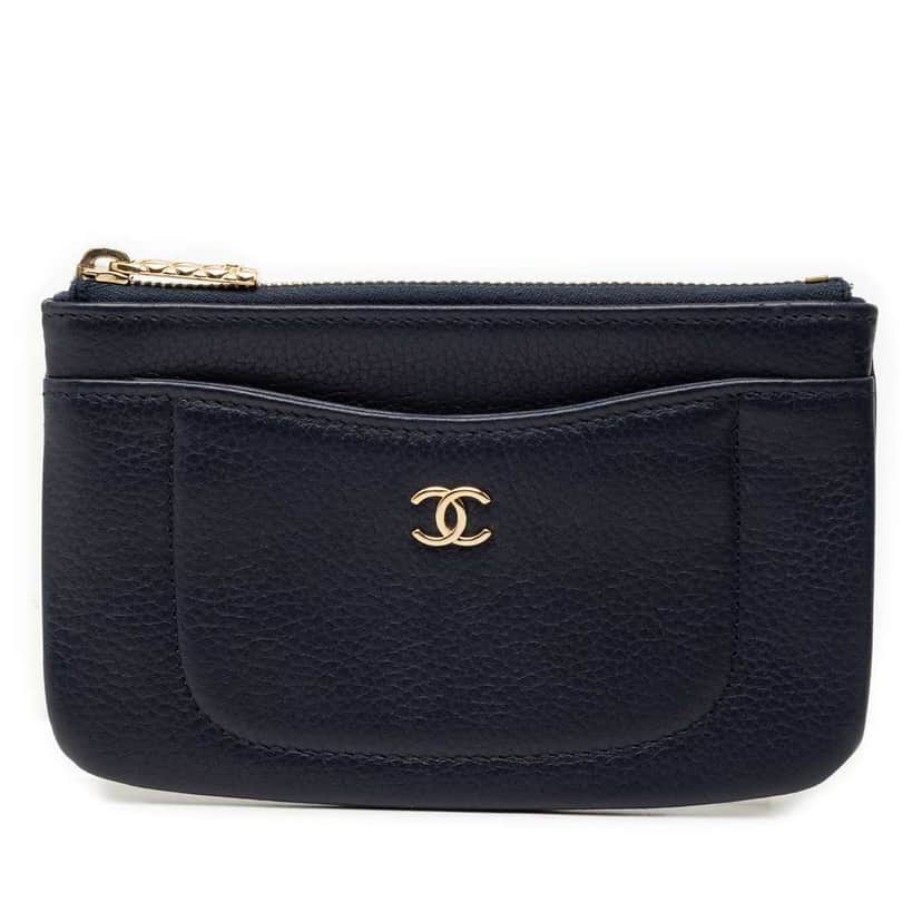 Chanel Calfskin Neo Executive Coin Purse Blue Leather Good condition - Front View
