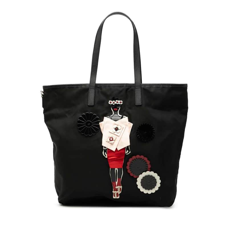 Prada Saffiano Trimmed Tessuto Applique Tote Black Very good condition - Front View