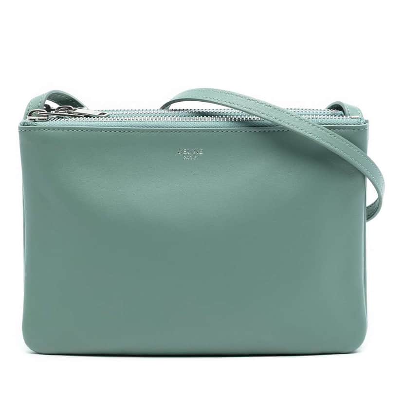 Celine Small Lambskin Trio Crossbody Green Leather Good condition - Front View