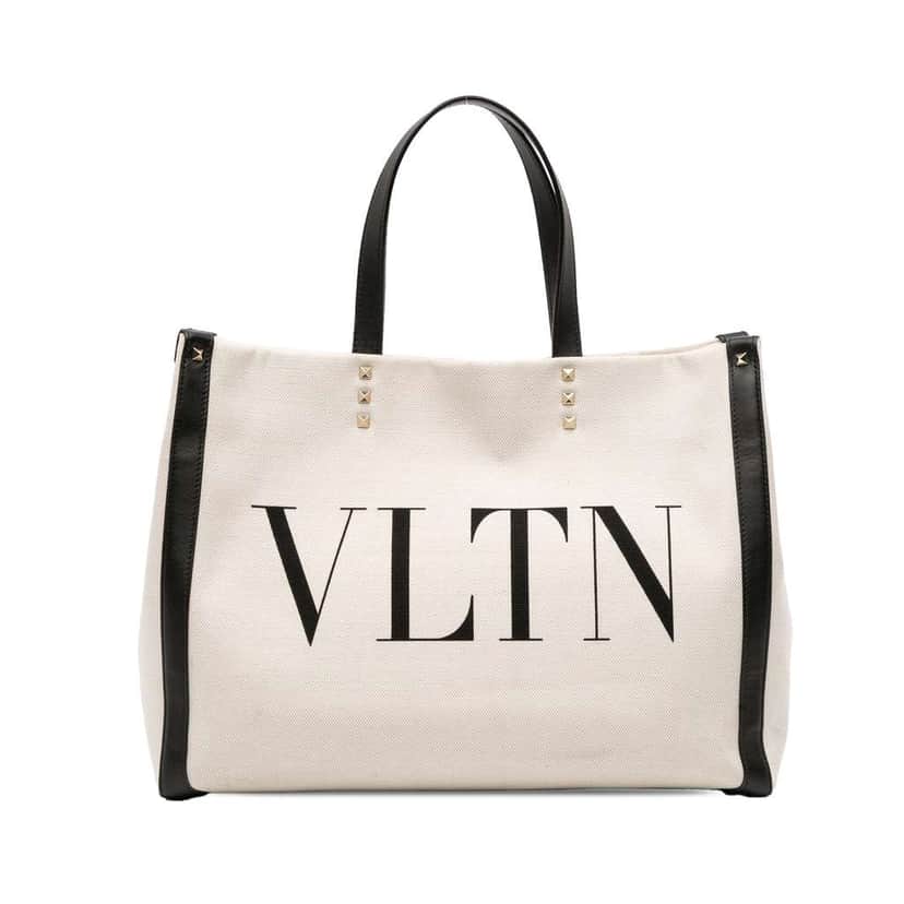 Valentino Medium Canvas Rockstud VLTN Tote White Canvas Good condition - Front View