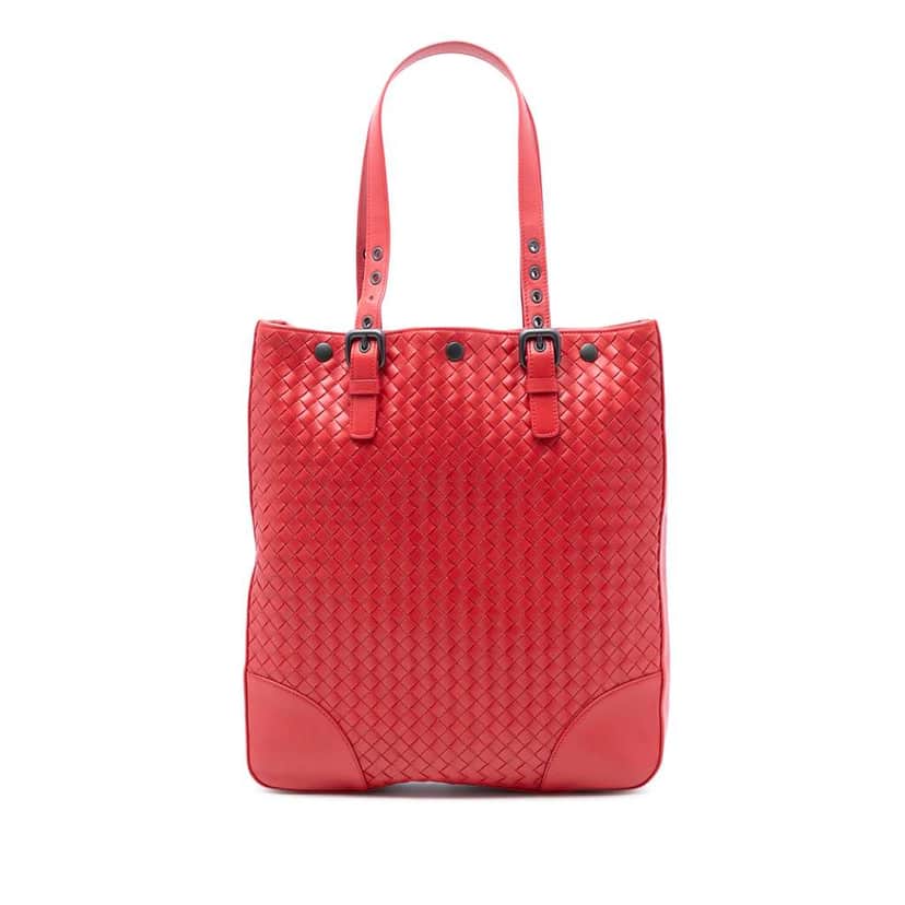 Bottega Veneta Nappa Intrecciato Belt Strap Tote Red Leather Good condition - Front View