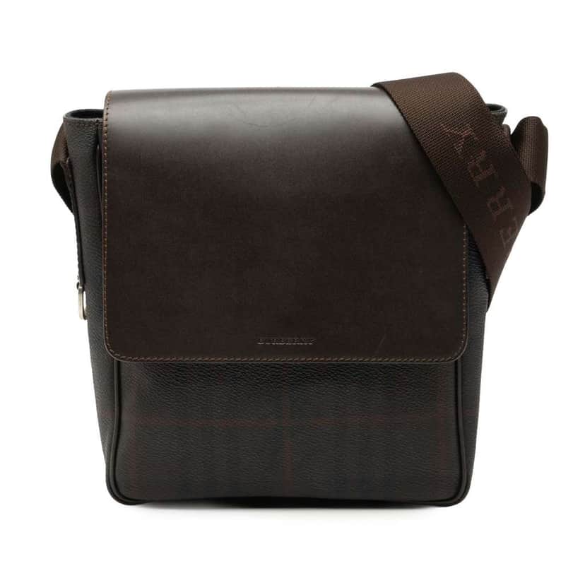 Burberry Smoke Check Coated Canvas and Leather Crossbody Brown Canvas Very good condition - Front View