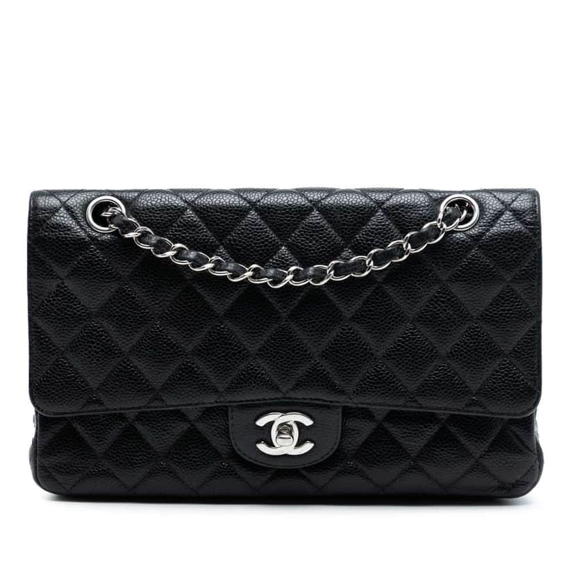 Chanel Medium Classic Caviar Double Flap Black Leather Good condition - Front View