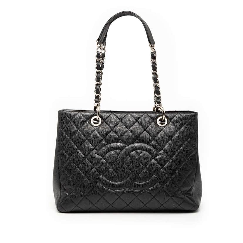 Chanel Caviar Grand Shopping Tote Black Leather Good condition - Front View