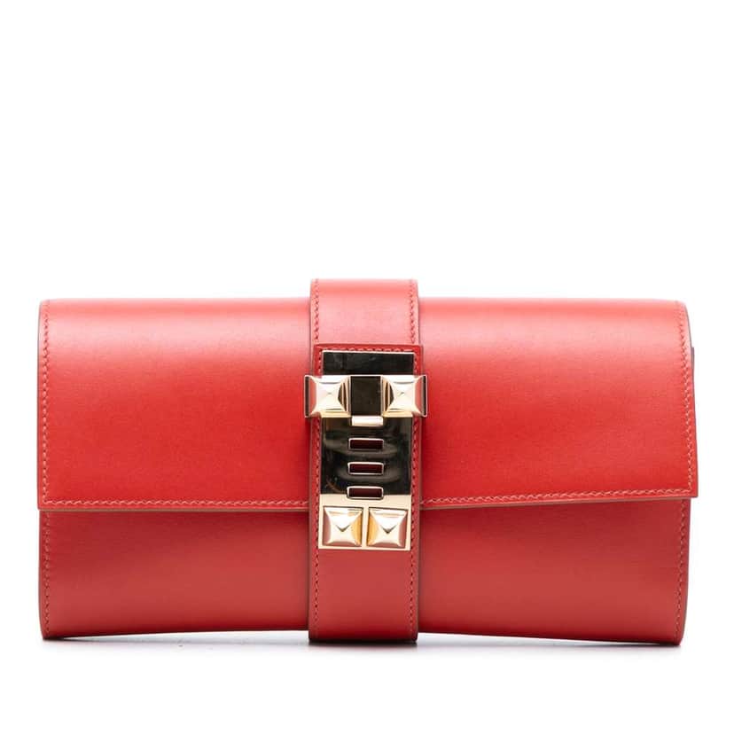 Hermès Tadelakt Medor Clutch 23 Red Leather Good condition - Front View