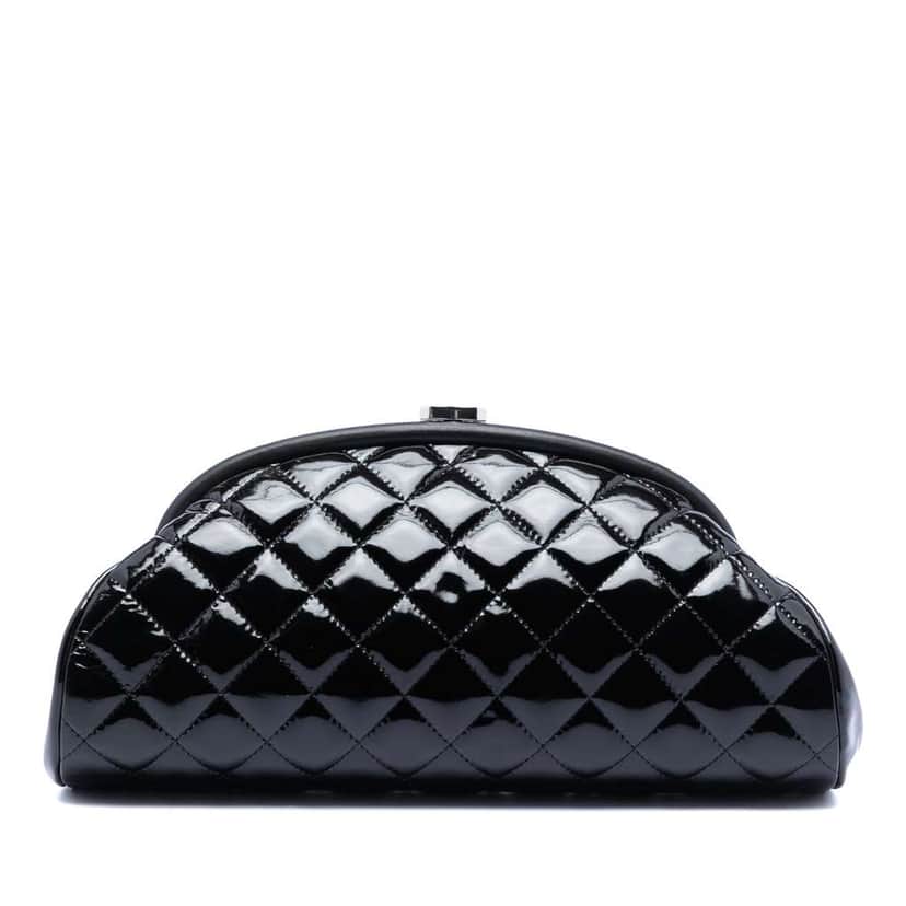 Chanel CC Quilted Patent Kiss Lock Clutch Black Leather Good condition - Front View