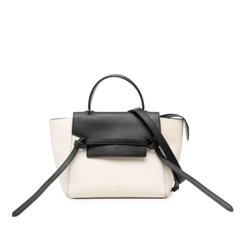 Celine Micro Bicolor Leather Belt Satchel White Leather Very good condition - Front View