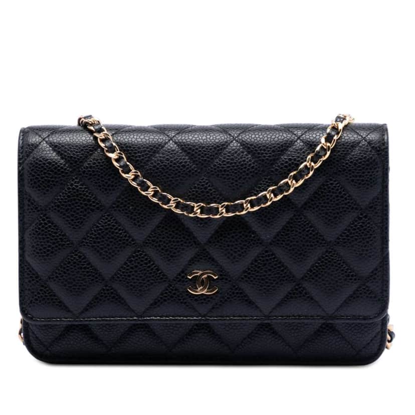 Chanel CC Quilted Caviar Wallet on Chain Black Leather Good condition - Front View