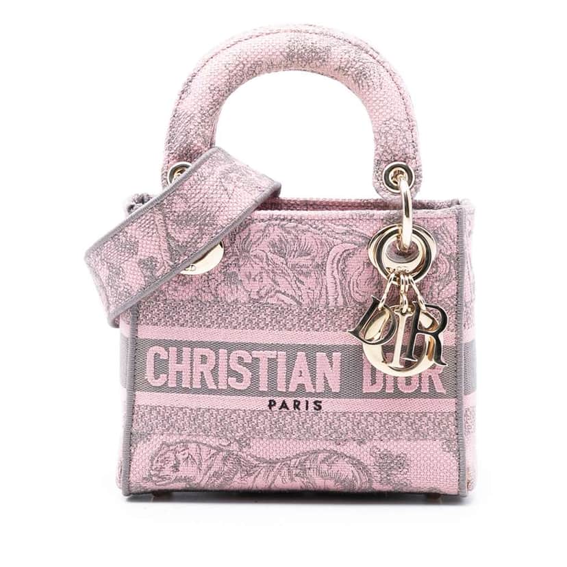 Dior Mini Embroidered Canvas Toile De Jouy Lady D Lite Pink Canvas Good condition - Front View