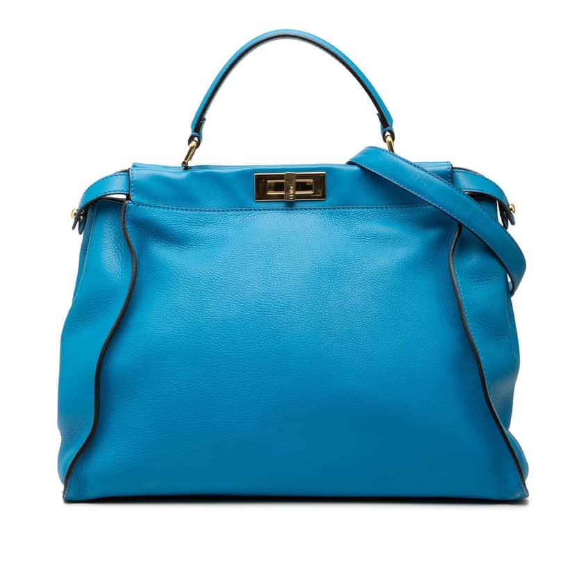 Fendi Large Leather Studded Monster Eyes Peekaboo Iconic Satchel Blue Leather Good condition - Front View