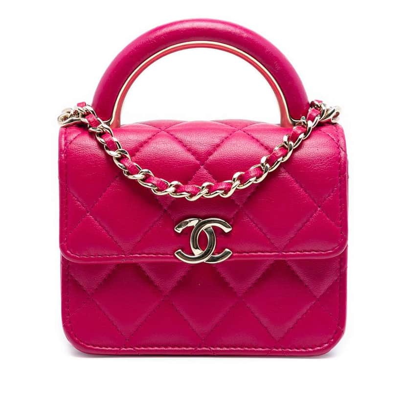 Chanel Mini Lambskin Paris Le19M Charming Top Handle Flap Pink Leather Good condition - Front View