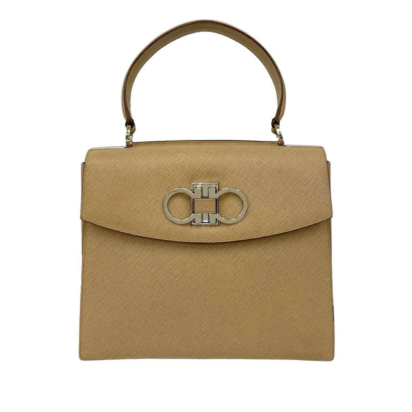 Salvatore Ferragamo Leather Double Gancini Top Handle Bag Brown Leather Good condition - Front View