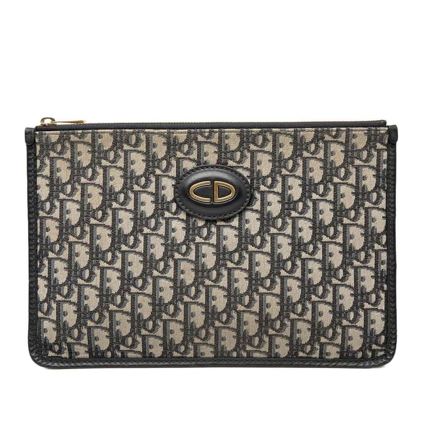 Dior Oblique Canvas Clutch Blue Canvas Very good condition - Front View