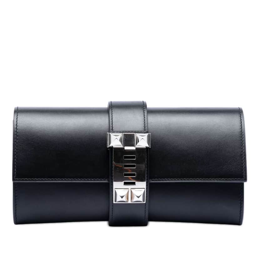 Hermès Tadelakt Medor Clutch 23 Black Leather Good condition - Front View