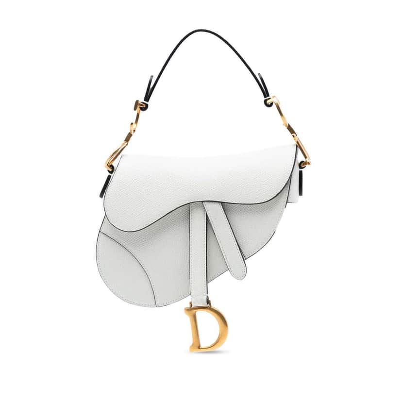 Dior Mini Grained Calfskin Saddle Bag White Leather Good condition - Front View