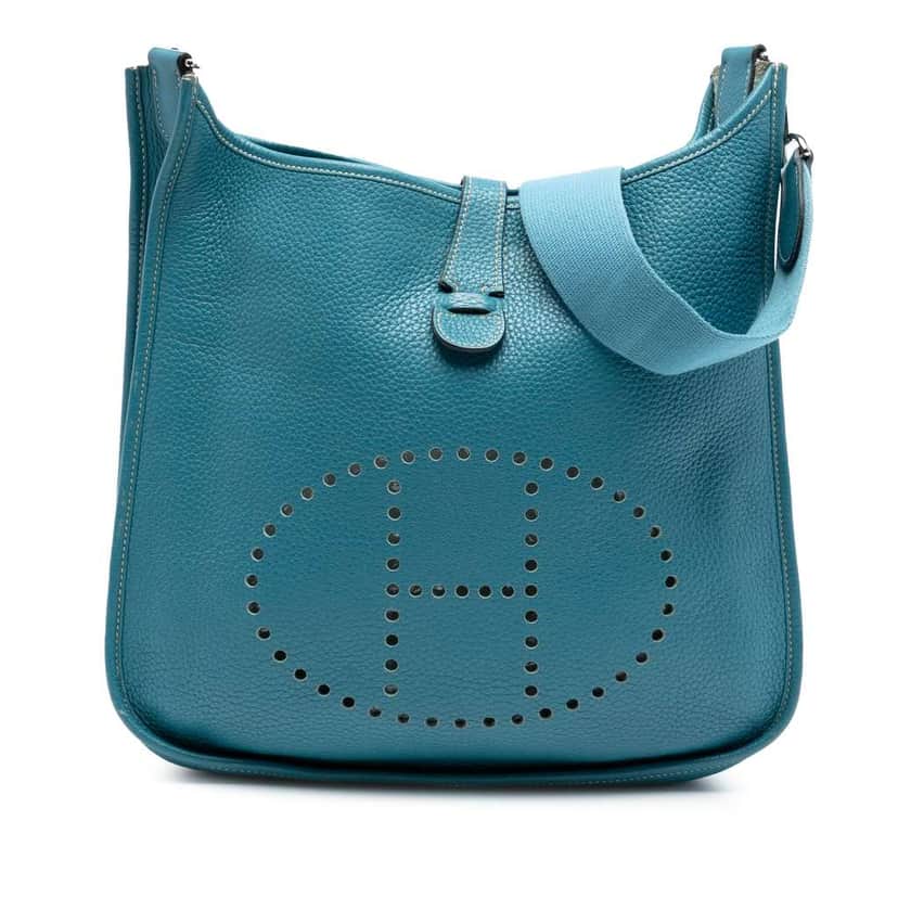 Hermès Clemence Evelyne III 29 Blue Leather Good condition - Front View