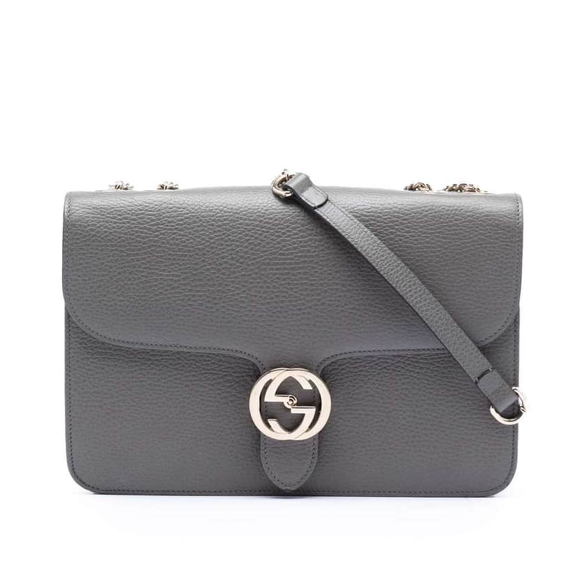 Gucci Medium Dollar Calfskin Interlocking G Crossbody Grey Leather Good condition - Front View