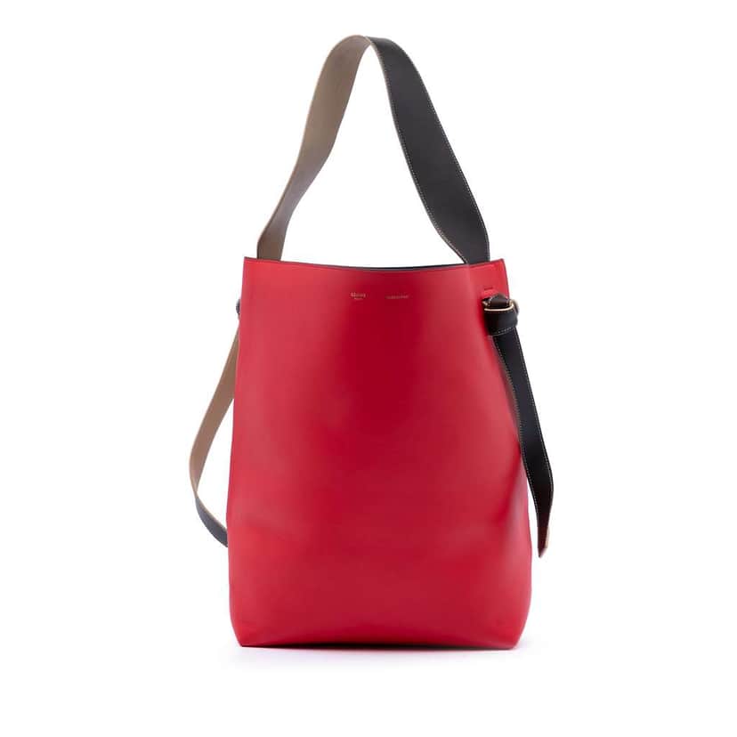 Celine Small Smooth Bicolor Calfskin Twisted Cabas Tote Red Leather Good condition - Front View
