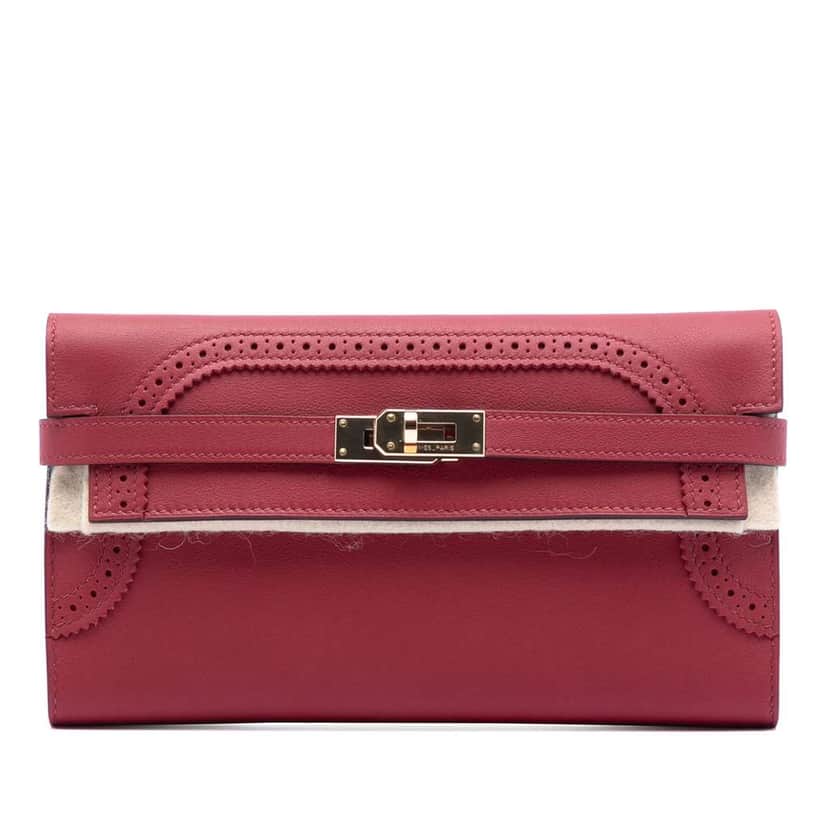 Hermès Swift Ghillies Kelly Longue Wallet Red Leather Good condition - Front View