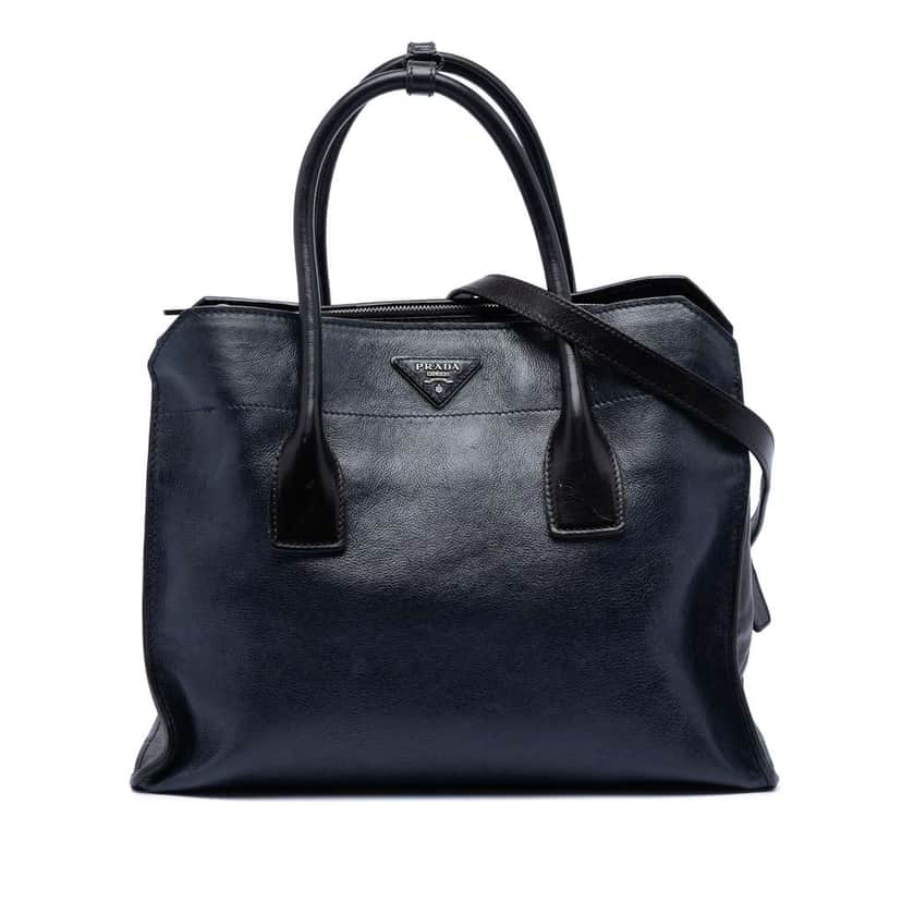 Prada Glace Calf Satchel Blue Leather Good condition - Front View
