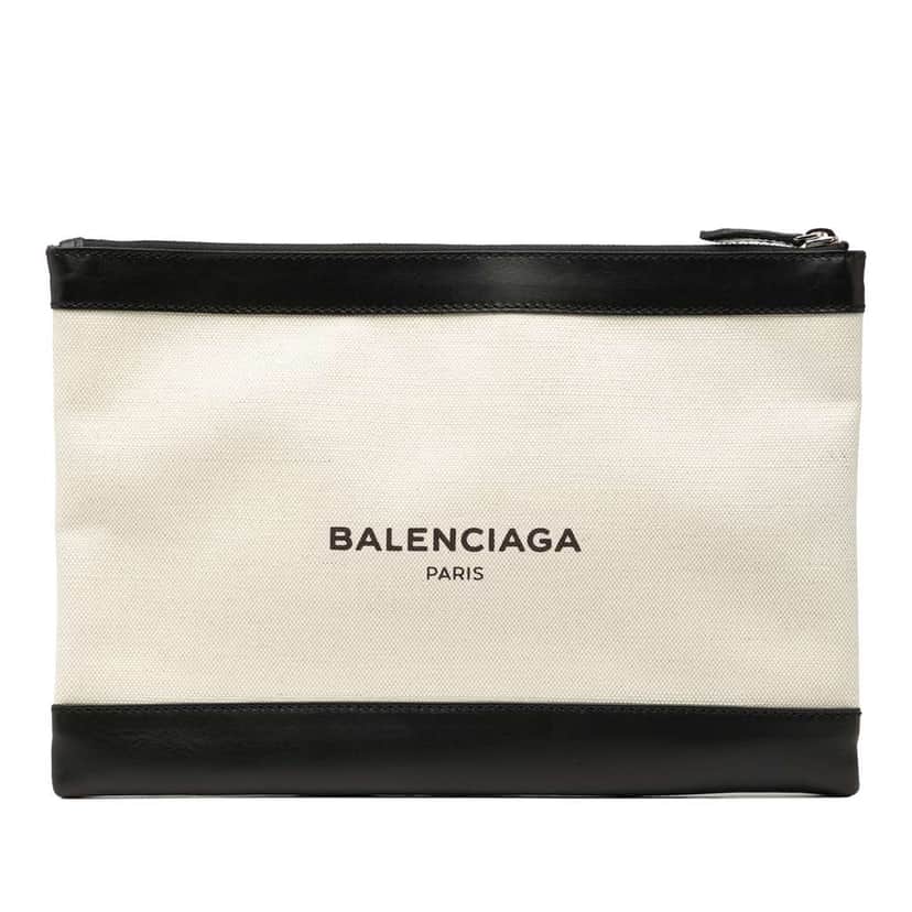 Balenciaga M Canvas Navy Clip Clutch White Canvas Very good condition - Front View