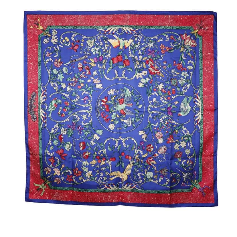 Hermès Pierres D Orient Et D Occident Silk Scarf 90 Blue Silk Good condition - Front View