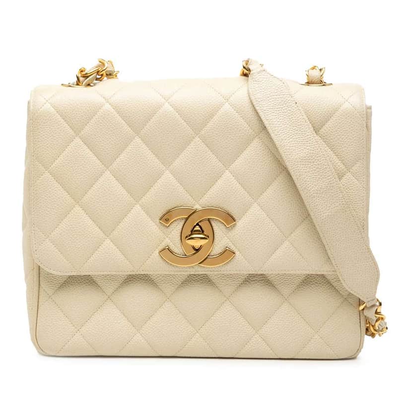 Chanel XL CC Quilted Caviar Square Single Flap Brown Leather Very good condition - Front View