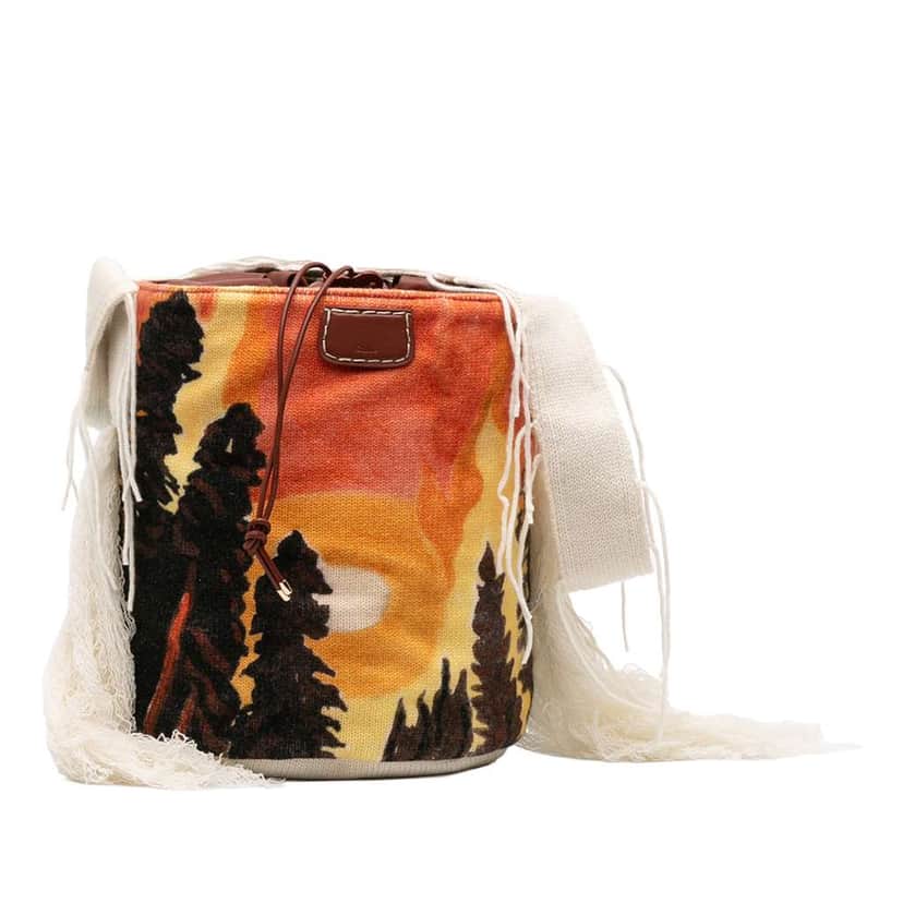 Chloé Printed Knit Jorge Bucket Bag Brown Wool Very good condition - Front View