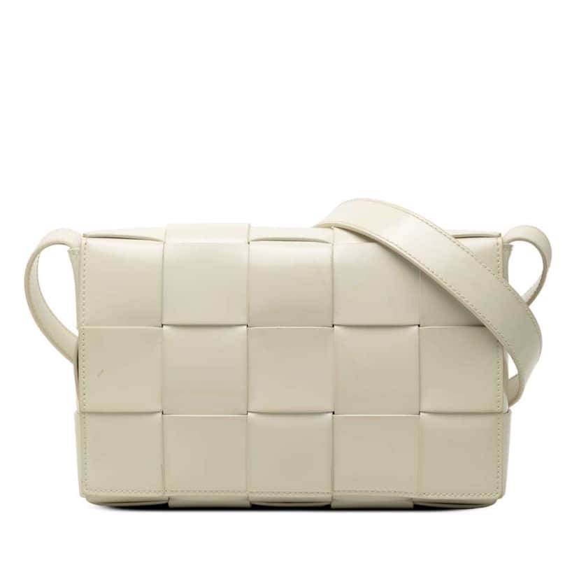 Bottega Veneta Nappa Intrecciato Cassette Crossbody White Leather Very good condition - Front View