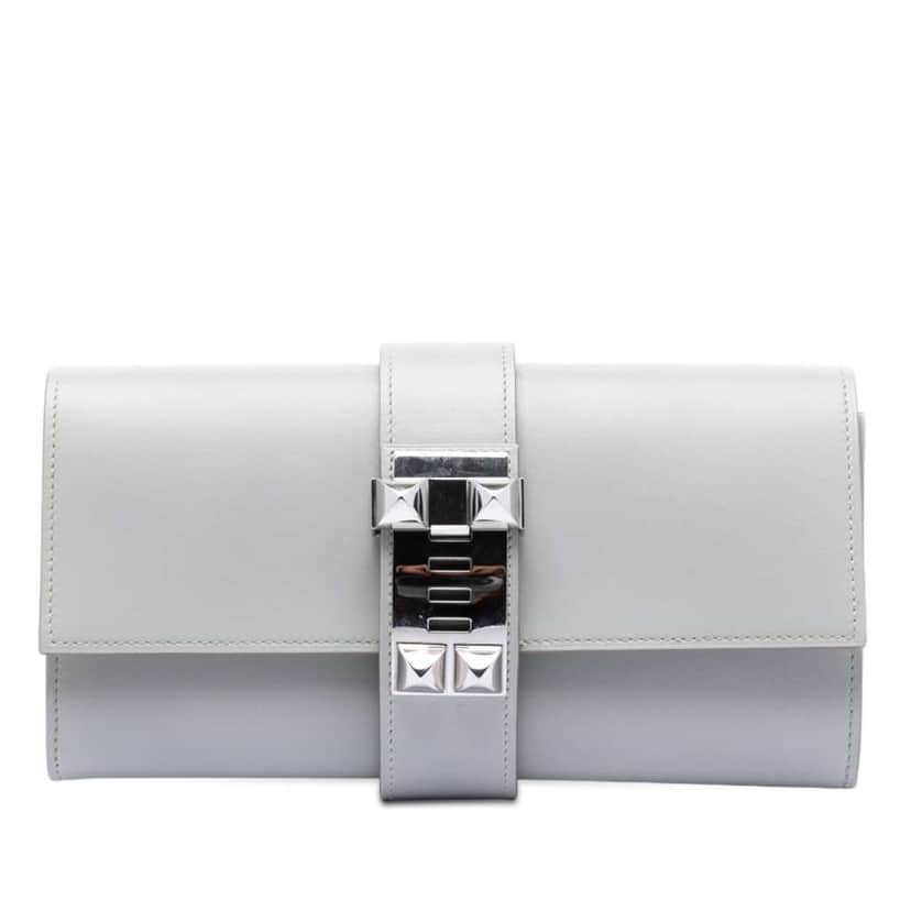 Hermès Tadelakt Medor Clutch 23 Grey Leather Good condition - Front View