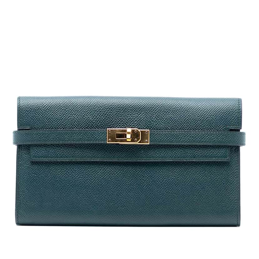 Hermès Epsom Kelly Longue Wallet Green Leather Good condition - Front View