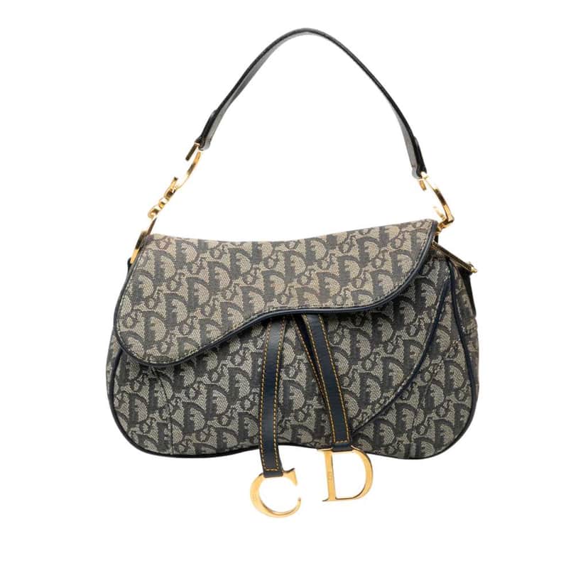 Dior Diorissimo Canvas Double Saddle Bag Blue Canvas Good condition - Front View