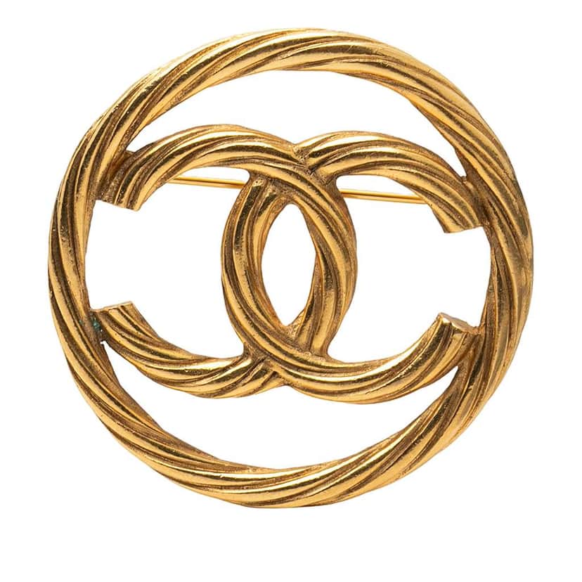 Chanel CC Gold Plated Round Brooch Gold Metal Good condition - Front View
