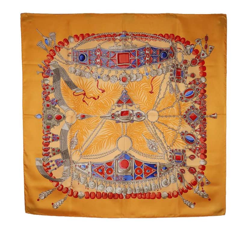 Hermès Terres Precieuses Silk Scarf 90 Orange Silk Good condition - Front View