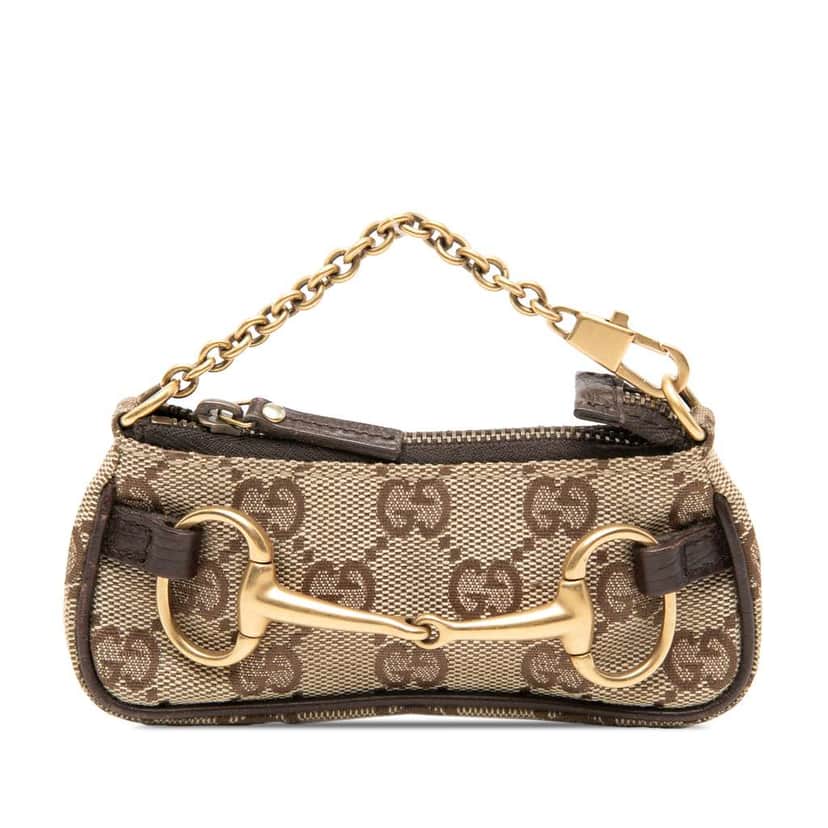 Gucci Mini GG Canvas  Horsebit Chain Coin Pouch Brown Canvas Good condition - Front View