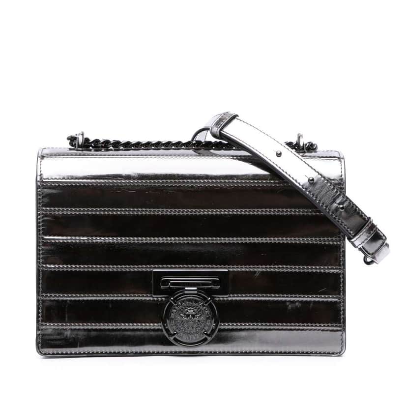 Balmain Patent Mariniere Flap Silver Leather Good condition - Front View