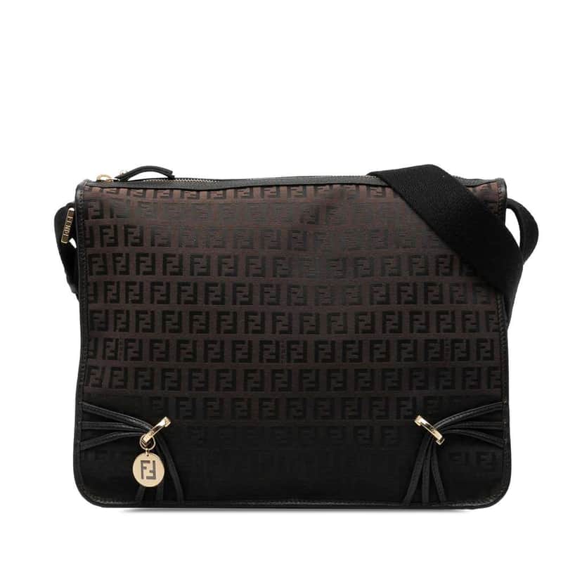 Fendi Zucchino Canvas F Charm Crossbody Brown Canvas Very good condition - Front View