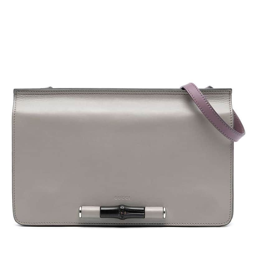 Gucci Leather Lady Bamboo Shoulder Bag Grey Leather Very good condition - Front View