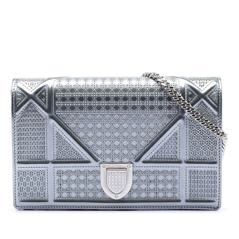 Dior Baby Patent Microcannage Diorama Crossbody Silver Leather Good condition - Front View