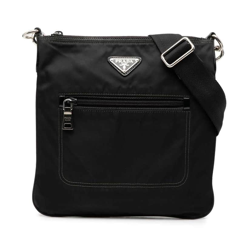 Prada Tessuto Zip Top Crossbody Black Good condition - Front View
