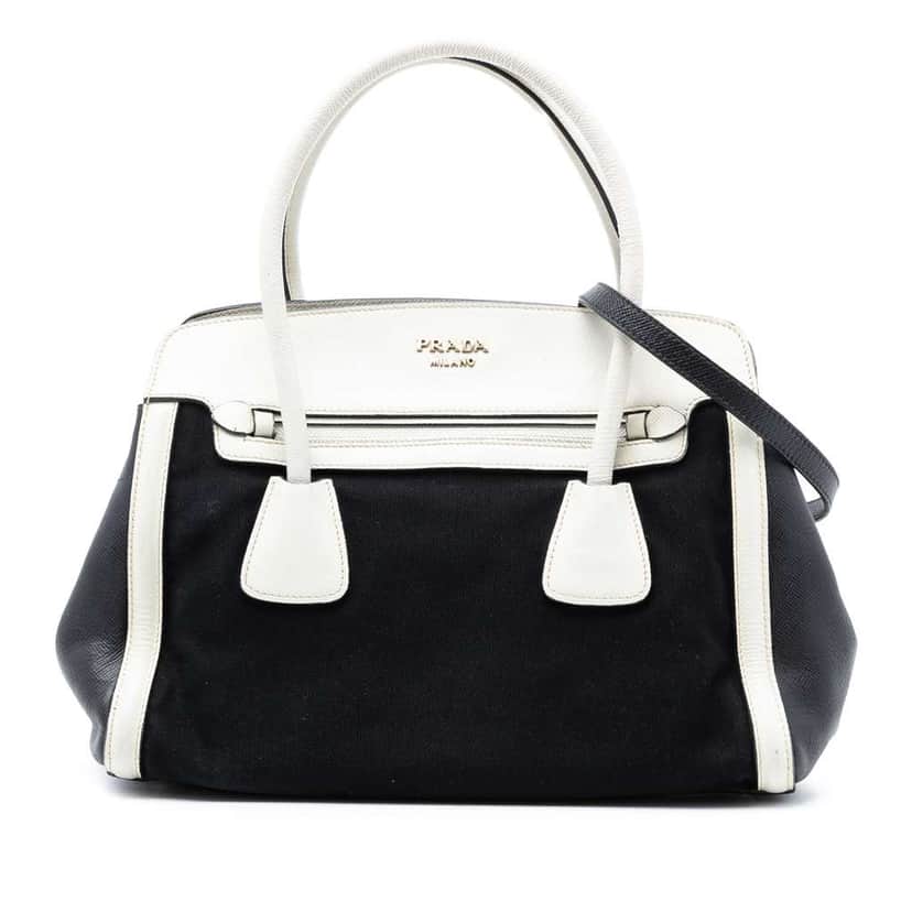 Prada Bicolor Saffiano Cuir Trimmed Canvas Satchel Black Canvas Very good condition - Front View