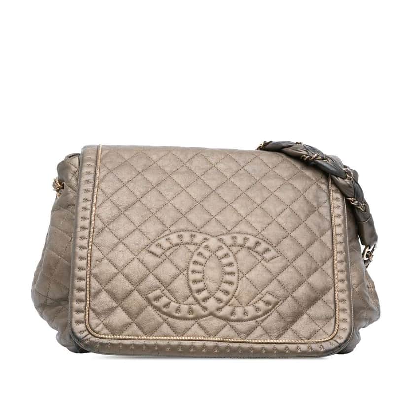 Chanel Large Quilted Metallic Calfskin Istanbul Accordion Flap Brown Leather Very good condition - Front View