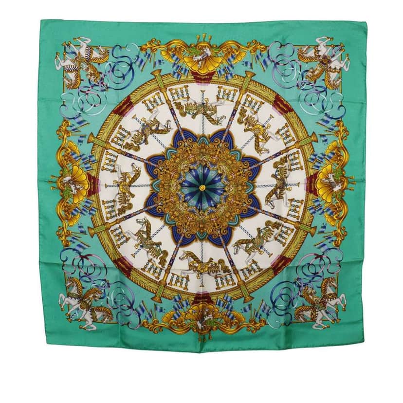 Hermès Luna Park Silk Scarf 90 Green Silk Good condition - Front View