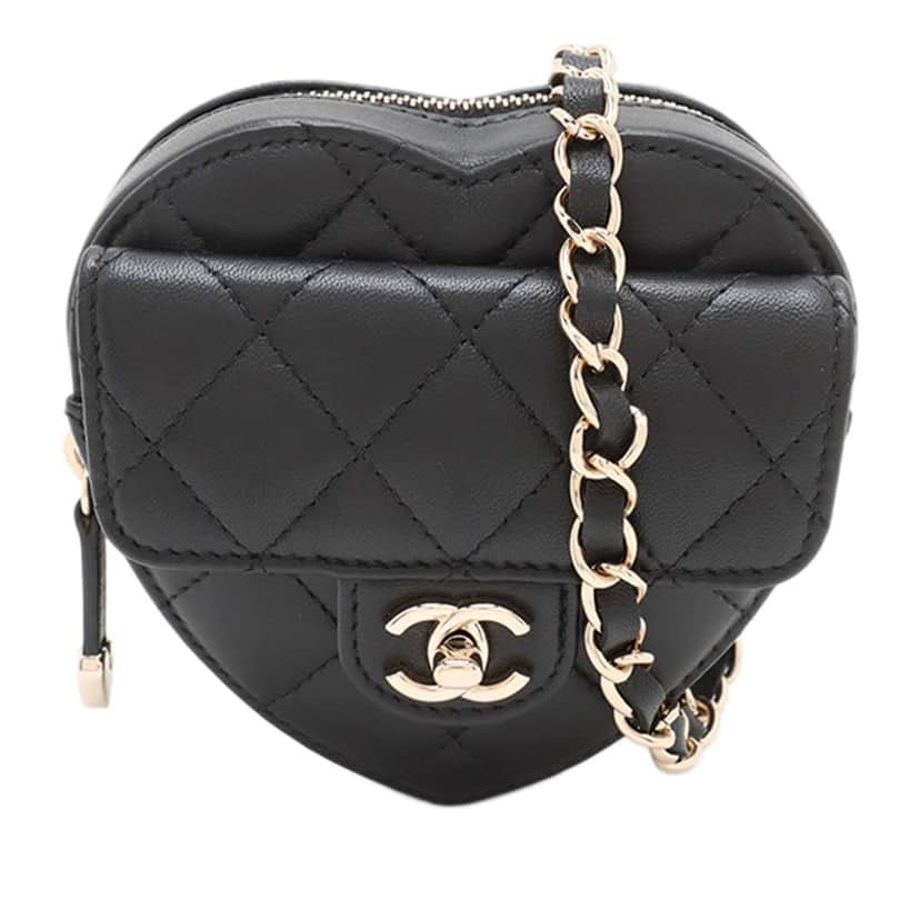 Chanel Mini Lambskin CC in Love Heart Belt Bag Black Leather Very good condition - Front View