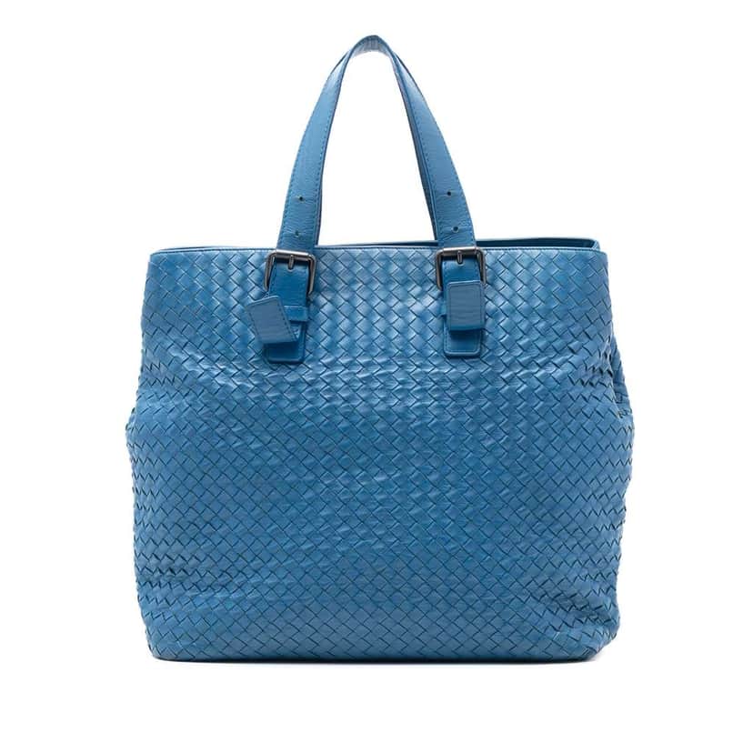 Bottega Veneta Nappa Intrecciato Belted Tote Blue Leather Very good condition - Front View