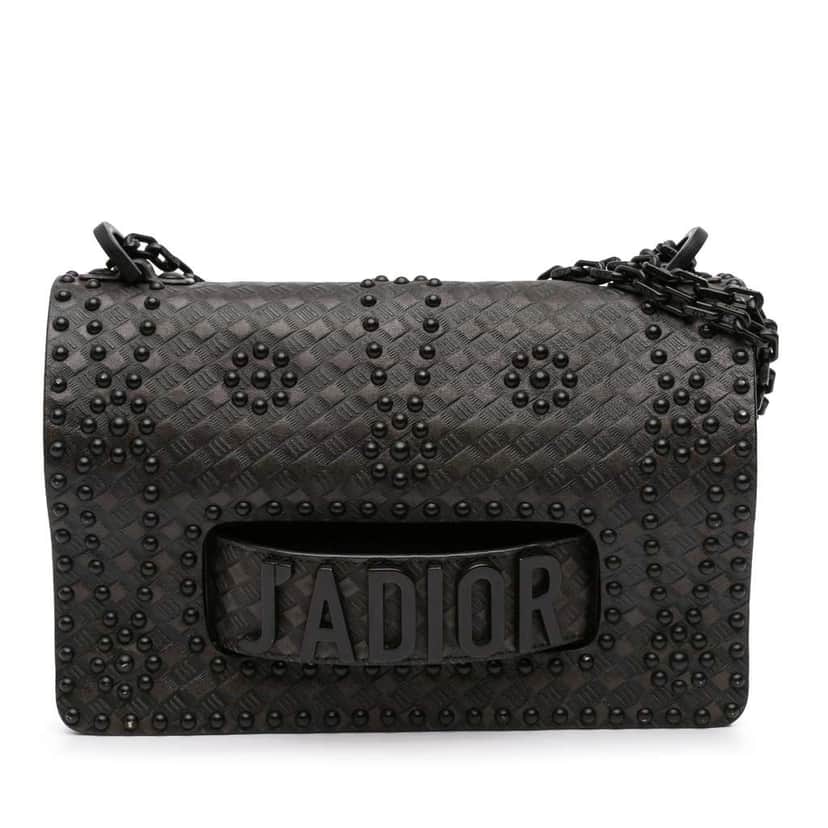 Dior Medium Embossed Calfskin Studded JAdior Chain Flap Black Leather Good condition - Front View